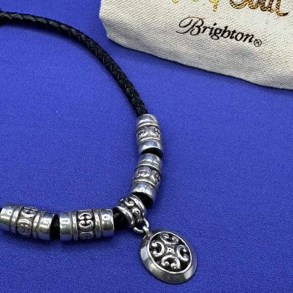 Brighton Retired Black Braided Leather Cord Choker Necklace - Picture 6 of 11